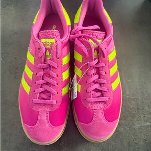 Adidas Women's Pink and Lime Green Sneakers